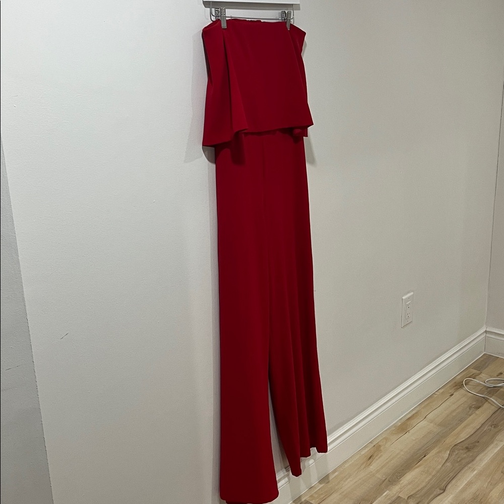 Lilyful Women’s Strapless Jumpsuit Small Wide Leg Red Flowy Straps Open Back